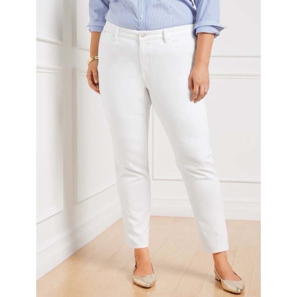 Talbots Jeans Womens 16P Slim Ankle MidRise Cotton Blend Zip Fly 5 Pockets White